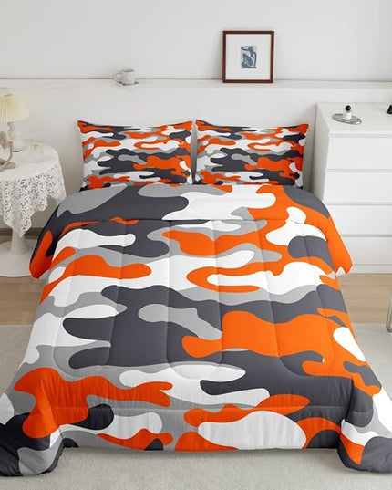 Feelyou Full Size Camouflage Comforter Set 3Pcs Kids Bedding Set for Boys Girls Teens 1 Comforter & 2 Pillowcases(Full,Orange) - LeafyLoom