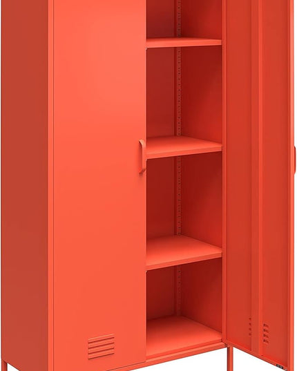 Novogratz Cache Tall 2 Door Metal Locker Cabinet, Orange - LeafyLoom