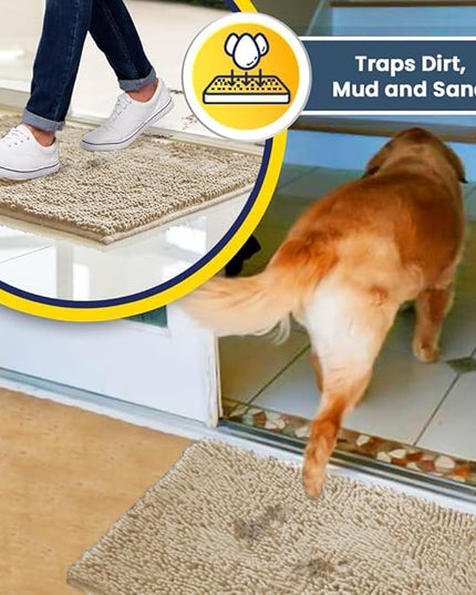 Muddy Mat® Shown on TV – Super Absorbent Microfiber Dog Door Mat for Muddy Paws, Non-Slip Washable Pet Rug, Quick Dry Chenille Entryway Carpet, Machine Washable Indoor Outdoor mat, Beige 30"x19" MuddyMat
