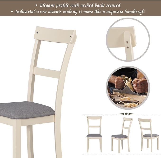 NicBex Small Dining Table Set for 4 Breakfast Nook Table Set 5 Piece Dining Table Set Industrial Wooden Kitchen Table and 4 Chairs for Dining Room, Living Room, Brown + Cottage White - LeafyLoom