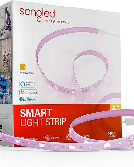 Sengled Smart Zigbee Multicolor Light Strip, 2M (6.56ft) Base Kit, Hub Required, Also Works with Alexa & Google Assistant, RGBW, Extendable, High Brightness, 1400Lumens (E1G-G8E) Sengled
