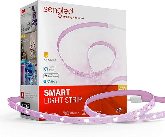 Sengled Smart Zigbee Multicolor Light Strip, 2M (6.56ft) Base Kit, Hub Required, Also Works with Alexa & Google Assistant, RGBW, Extendable, High Brightness, 1400Lumens (E1G-G8E) Sengled