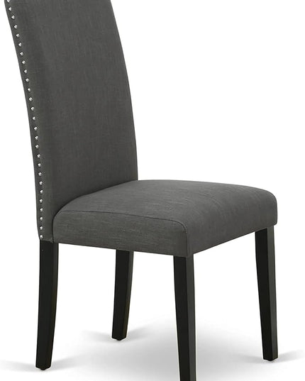 East West Furniture SHEN3-BLK-20 3 Piece Room Set Contains a Round Kitchen Dining Table with Pedestal and 2 Dark Gotham Linen Fabric Upholstered Chairs, 42x42 Inch - LeafyLoom