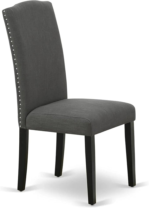 East West Furniture SHEN3-BLK-20 3 Piece Room Set Contains a Round Kitchen Dining Table with Pedestal and 2 Dark Gotham Linen Fabric Upholstered Chairs, 42x42 Inch - LeafyLoom