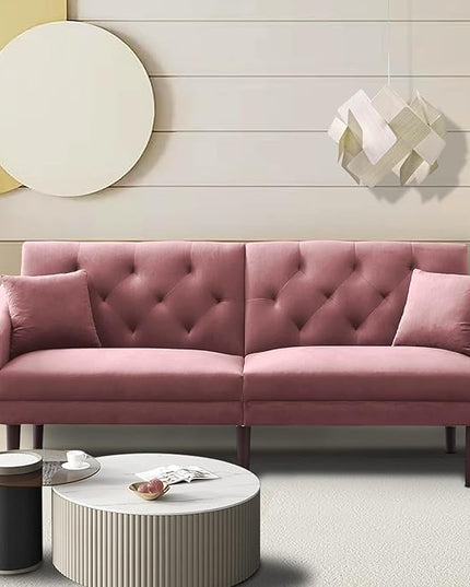 Mid-Century Modern Tufted Loveseat Sofa Living Room Furniture Sets Adjusting Backrest Small Comfy Couch for Bedroom Apartment,Home Office,Pink Sofá - LeafyLoom