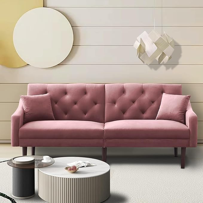 Mid-Century Modern Tufted Loveseat Sofa Living Room Furniture Sets Adjusting Backrest Small Comfy Couch for Bedroom Apartment,Home Office,Pink Sofá - LeafyLoom