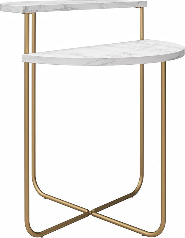Novogratz Athena End Table, White Marble - LeafyLoom