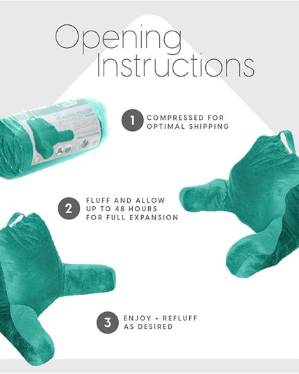 Milliard Reading Pillow with Shredded Memory Foam, Large Adult Backrest with Arms, Back Support for Sitting Up in Bed with Washable Cover (Sit up Pillow) Teal - LeafyLoom