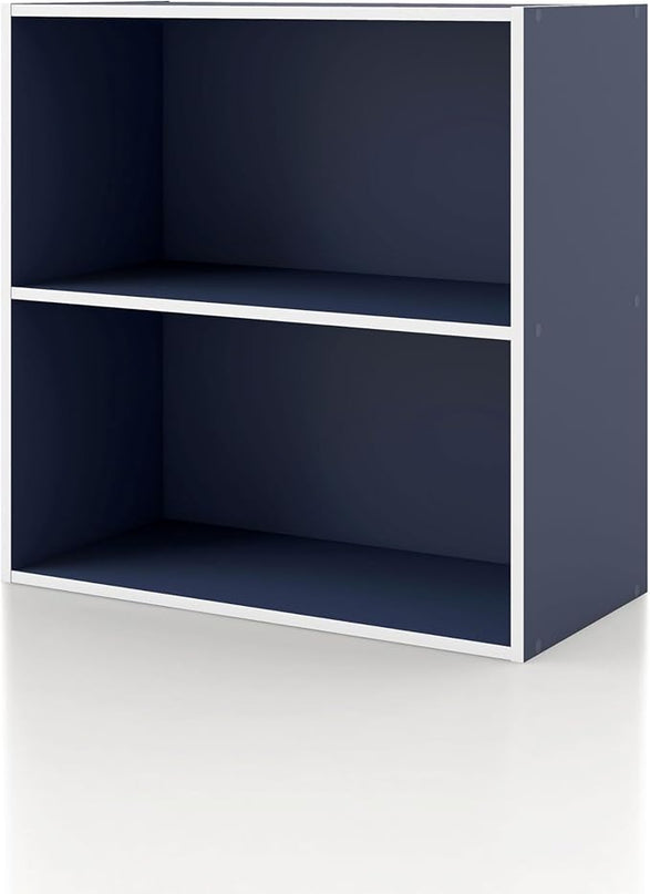 Apexa 2-Tier Cube Storage Organizer Shelves, Stackable Wood Bookcase Fits Cubby Bins for Organization, Dorm Teen Room Decor & Home Office, Steel Blue - LeafyLoom