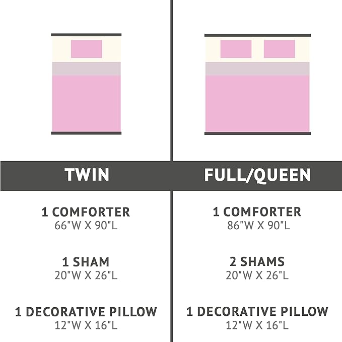 Mi Zone Rosalie Comforter Set for Girls, Ultra-Soft Microlight Plush Metallic Printed Hearts Brushed Reverse Overfilled Down Alternative Hypoallergenic All Season, , Full/Queen, Pink/Silver, 4 Piece - LeafyLoom