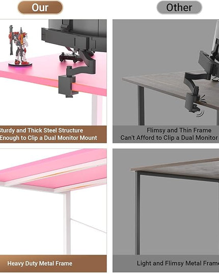 armocity Computer Desk with LED, Gaming Desk with Outlets, 40 Reversible Laptop Table with Monitor Stand, Small Desk for Small Spaces, Pink - LeafyLoom