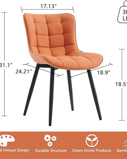 YOUTASTE Dining Chairs Set of 2, PU Leather Upholstered Modern Armless Dining Room Chair with Back Metal Legs, Kitchen Dinner Accent Guest Chairs for Vanity Reception Waiting Room,Orange Camel - LeafyLoom