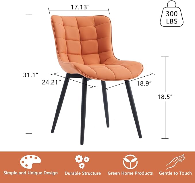 YOUTASTE Dining Chairs Set of 2, PU Leather Upholstered Modern Armless Dining Room Chair with Back Metal Legs, Kitchen Dinner Accent Guest Chairs for Vanity Reception Waiting Room,Orange Camel - LeafyLoom