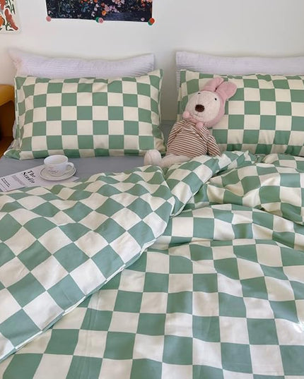 Wellboo Green and White Comforter Sets Twin Women Men Sage Green Checkerboard Grid Bedding Comforters Cotton Boys Girls Modern Grass Green Plaid Checkered Quilts Modern Buffalo Geometric Abstract Bed - LeafyLoom