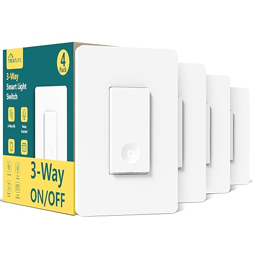 TREATLIFE 3 Way Smart Light Switch 4 Pack, 2.4GHz Wi-Fi Smart Switch Works with Alexa and Google Home, Neutral Wire Required, Remote Control, FCC Certified, No Hub Required TREATLIFE