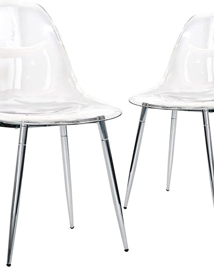 CangLong Kitchen Modern Dining, Desk Side Chair with Metal Legs, Set of 2, Clear, Transparent + Silver 2 - LeafyLoom