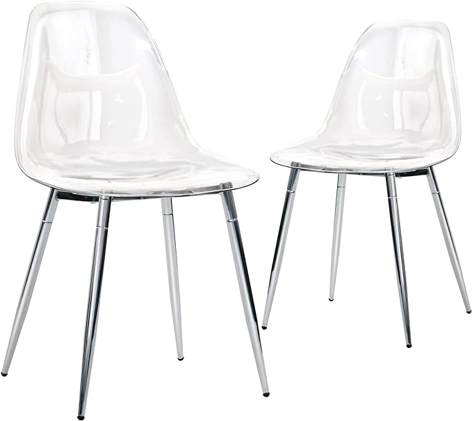 CangLong Kitchen Modern Dining, Desk Side Chair with Metal Legs, Set of 2, Clear, Transparent + Silver 2 - LeafyLoom