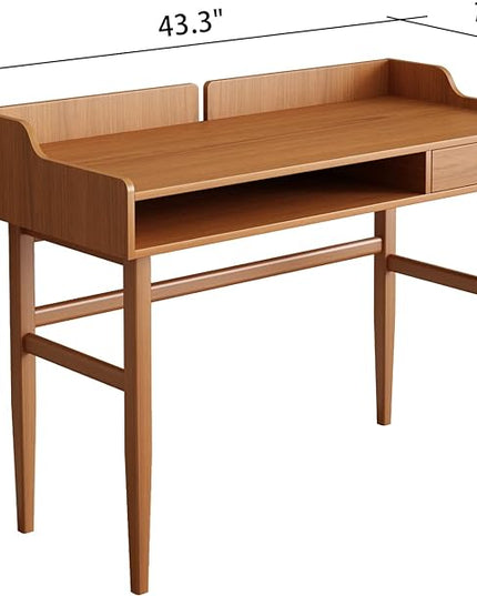Vintage-style Desk with Scandinavian Flair, Computer or Laptop Desk, Writing Desk with Drawer and Open Storage Cubby, Small Space Dressing Table. - LeafyLoom