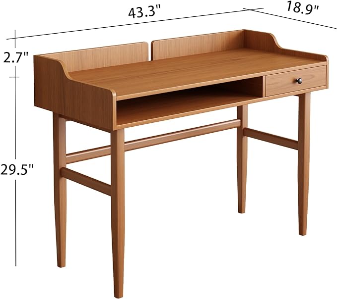 Vintage-style Desk with Scandinavian Flair, Computer or Laptop Desk, Writing Desk with Drawer and Open Storage Cubby, Small Space Dressing Table. - LeafyLoom