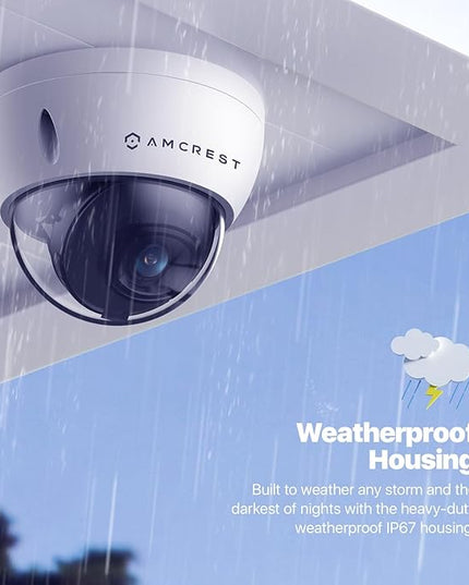 Amcrest 5MP POE Camera, Outdoor Vandal Dome Security POE IP Camera, 5-Megapixel, 98ft NightVision, 2.8mm Lens, IP67, IK10 Resistance, MicroSD 256GB (Sold Separately), Cloud, NVR (IP5M-D1188EW-AI-V3) Amcrest