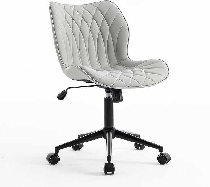 YOUNUOKE Office Desk Chair, Comfy Home Office Chairs, Small Comfortable Desk Chairs with Wheels, Armless PU Leather Chairs for Computer Conference, Gray - LeafyLoom