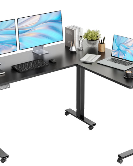 Claiks L Shaped Standing Desk Adjustable Height, Dual Motor Electric Corner Standing Desk, 63x55 inch Sit Stand up Desk with Splice Board, White LeafyLoom