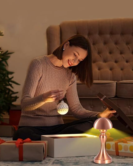 Portable LED Table Lamp, 3-Levels Brightness Metal Desk Lamp, 3 Color Touch Control Rechargeable Lamp, Night Light, Bedside Lamp,Dining Room Lamp (Rose Gold) - LeafyLoom
