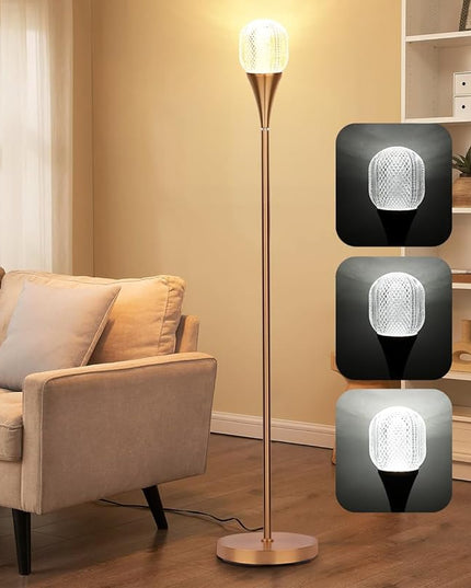 Modern Globe Floor Lamp, Minimalist Room Decor Standing Lamp, Dimmable LED Tall Floor Light for Living Room, Bedroom Decor, Full Range Dimming, Adjustable Color Temperature - Gold/Antique Brass - LeafyLoom