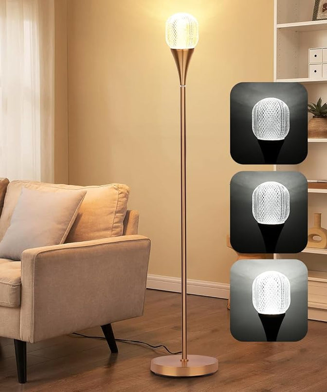 Modern Globe Floor Lamp, Minimalist Room Decor Standing Lamp, Dimmable LED Tall Floor Light for Living Room, Bedroom Decor, Full Range Dimming, Adjustable Color Temperature - Gold/Antique Brass - LeafyLoom