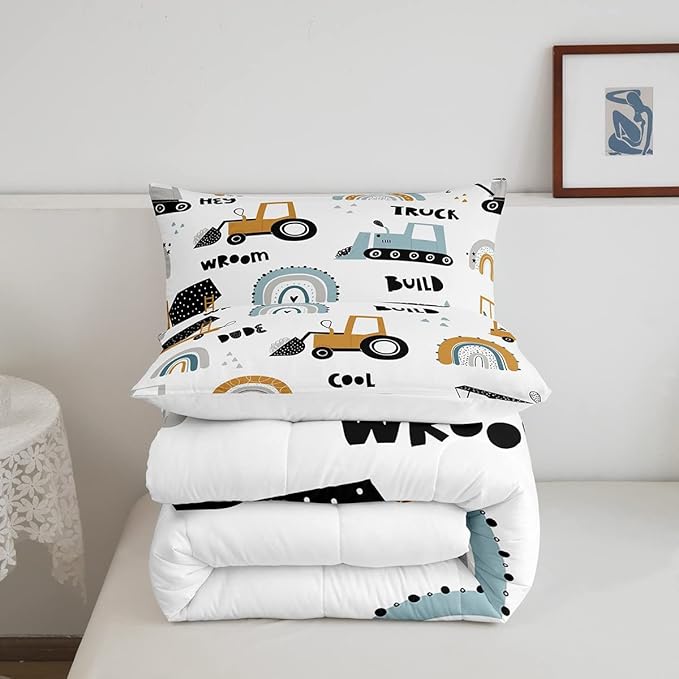 Feelyou Truck Excavator Comforter for Kids Boys Girls Cartoon Cars Bedding Set Tractor Engineering Vehicle Comforter Set Construction Bedroom Decor Quilt Set with 1 Pillowcase 2Pcs Bedding Twin - LeafyLoom