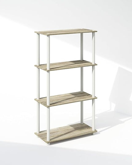 Furinno Turn-N-Tube 4-Tier Multipurpose Shelf Display Rack, Shelving Unit, Bookcase, Sonoma Oak/White - LeafyLoom