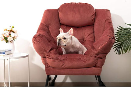 AbocoFur Modern Cotton Fabric Lazy Chair, Accent Contemporary Lounge Chair, Single Steel Frame Leisure Sofa Chair with Armrests and A Side Pocket, Thick Padded Back, Dusty Rose - LeafyLoom