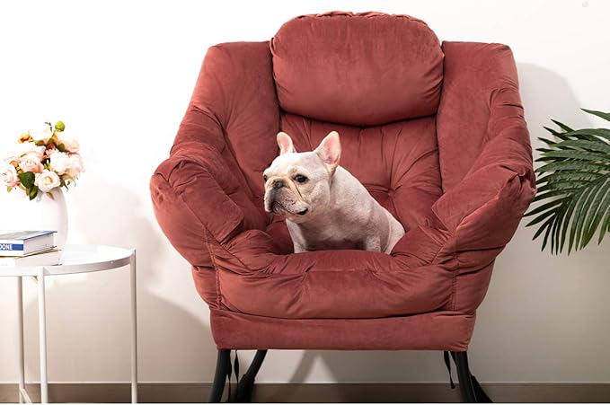 AbocoFur Modern Cotton Fabric Lazy Chair, Accent Contemporary Lounge Chair, Single Steel Frame Leisure Sofa Chair with Armrests and A Side Pocket, Thick Padded Back, Dusty Rose - LeafyLoom
