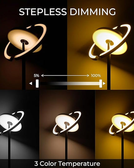 FIMEI Floor Lamp for Living Room, Saturn Ring Original Design, LED Bright Rotatable Modern Floor Lamp, Stepless Dimming and 3 Color Temperatures, Touch/Remote Control, for Bedroom Office, Black - LeafyLoom