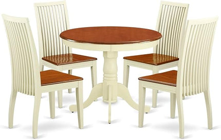 East West Furniture ANIP5-BMK-W 5 Piece Set for 4 Includes a Round Kitchen Table with Pedestal and 4 Dining Room Chairs, 36x36 Inch - LeafyLoom