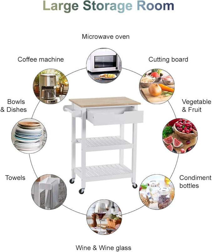 White Small Kitchen Cart, Microwave Cart, 24“ Rolling Portable Kitchen Islands & Carts with Storage - LeafyLoom
