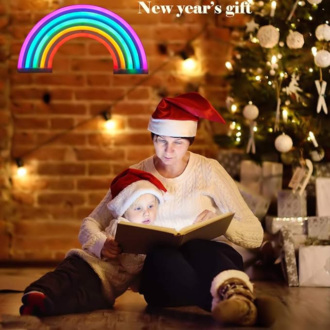 QiaoFei Rainbow Light Signs for Kids Gift LED Rainbow Neon Signs Rainbow Lamp for Wall Decor Bedroom Decorations Home Accessories Party Holiday Battery or USB Operated Table Night Lights - LeafyLoom