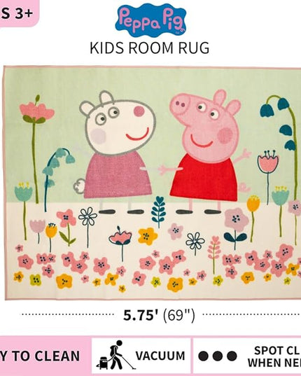 Franco Peppa Pig & Suzie Kids Room Non Slip Area Rug, 69 in x 52 in, (Official Licensed Official Product) - LeafyLoom