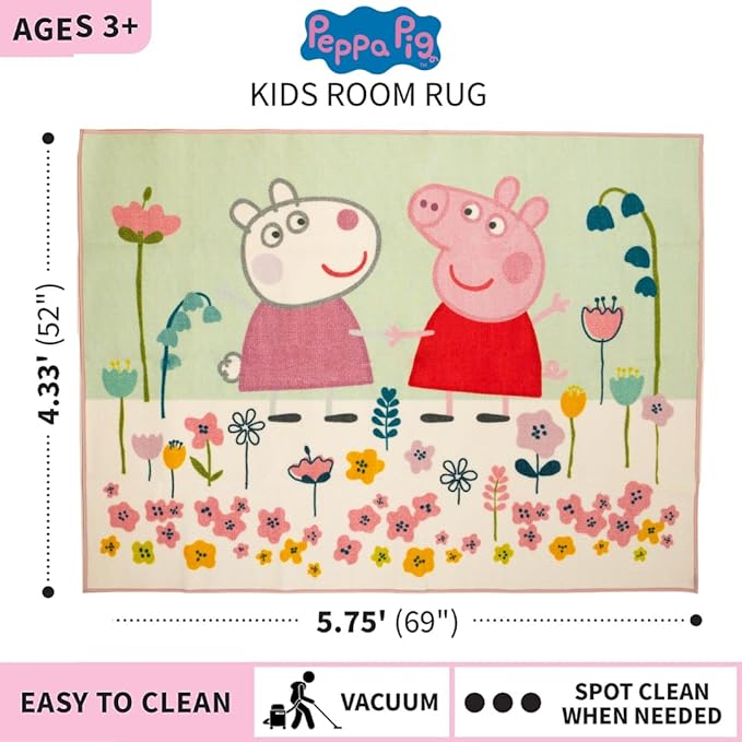 Franco Peppa Pig & Suzie Kids Room Non Slip Area Rug, 69 in x 52 in, (Official Licensed Official Product) - LeafyLoom