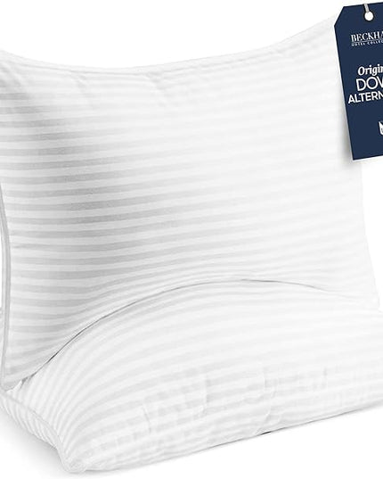 Beckham Hotel Collection Bed Pillows Standard / Queen Size Set of 2 - Down Alternative Bedding Gel Cooling Pillow for Back, Stomach or Side Sleepers - LeafyLoom