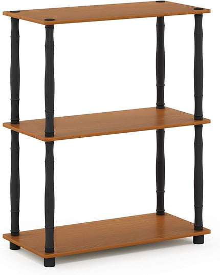 Furinno Turn-N-Tube 3-Tier Compact Multipurpose Shelf Display Rack with Classic Tube, Light Cherry/Black - LeafyLoom