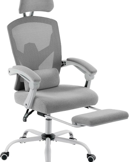 MCQ Office Computer Desk Chair, Gaming Chairs for Adults, High-Back Mesh Rolling Swivel Reclining Chairs with Wheels, Comfortable Lumbar Support, Comfy Arms for Home, Office, Gaming, Student, Grey - LeafyLoom