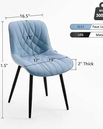 YOUNUOKE Dining Chairs Set of 2 Mid Century Modern Kitchen Chair Comfortable Upholstered Faux Leather Dinner Chairs for Kitchen Dining Room, Blue - LeafyLoom