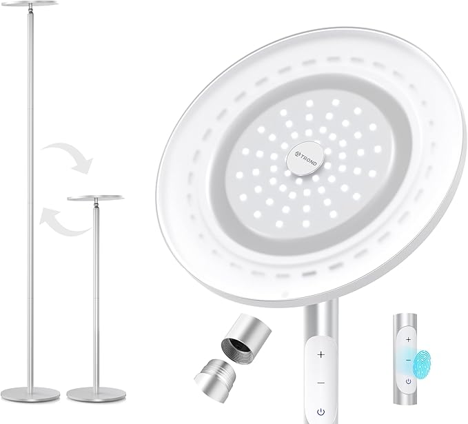 TROND Floor Lamp, Bright Sunlight Lamp, LED Torchiere Standing Light Dimmable, Modular 71-inch Tall Aluminum Pole with Adjustable Height, 5500K Natural Daylight, 30 Mins Timer for Living Room Bedroom - LeafyLoom