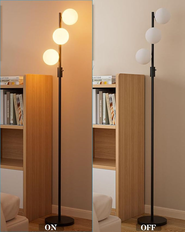Lightdot Dimmable (Brightness Adjustable) Globe Floor Lamp, Black Pole Standing Lamps with 3PCS 3000K G9 Bulbs, Mid Century Modern Floor Lamp for Living Room - LeafyLoom