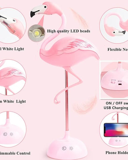 Fantasee Flamingo LED Desk Lamp Nursery Night Light USB Powered Touch Dimmable for Child Kids Students Bedroom Dorm Reading Birthday Party Gift (Pink Flamingo - USB Powered, NO Battery) - LeafyLoom