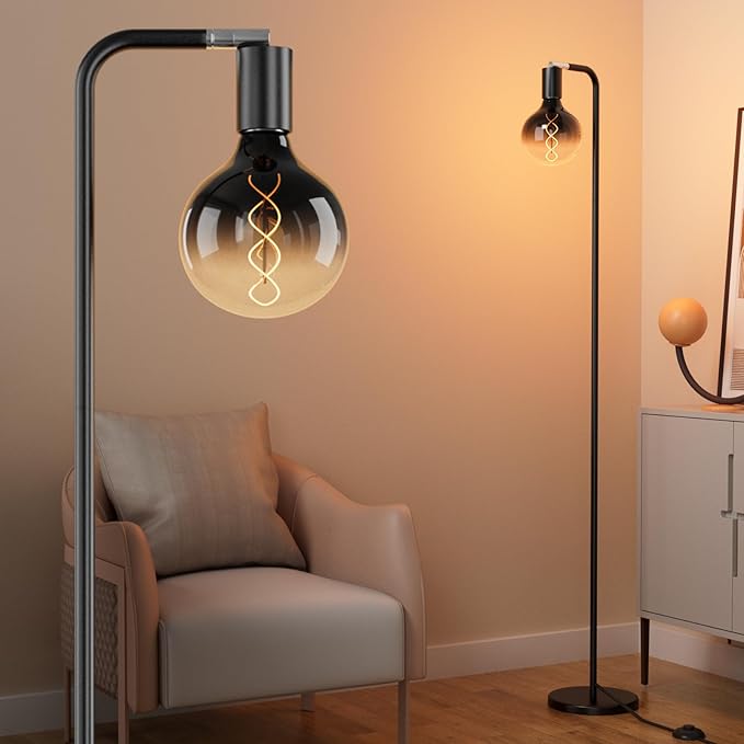 Modern Floor Lamps with Light Bulb, Industrial Floor Lamp for Living Room 5" Light Bulb 69" Tall Bright Warm White Standing Lamp, E26 Socket, On/Off Foot Switch for Office Bedroom - LeafyLoom