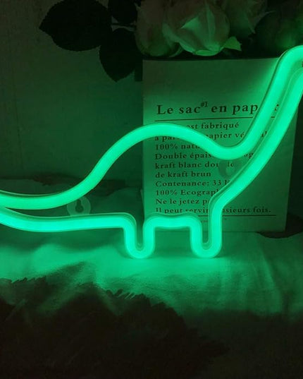 QiaoFei Dino Neon Light Sign, Dinosaur Decor Lamp Wall Art Sign for Kids Gift Battery or USB Operated Table LED Night Lights for Girls Bedroom,Living Room,Christmas,Party,Home Accessories - LeafyLoom