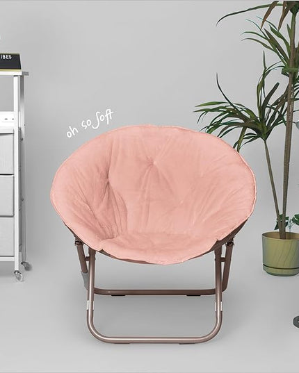 Faux Fur Saucer Chair with Metal Frame, One Size, Blush - LeafyLoom