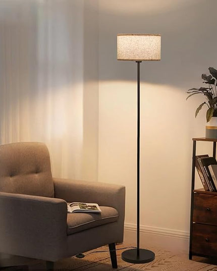 Modern Simple Floor Lamp Design with White Shade, Foot Pedal Switch, Minimalism floor Lamp for Living Room Bedroom Office Dining Room Kitchen, Black Pole Lamp (with Bulb) - LeafyLoom